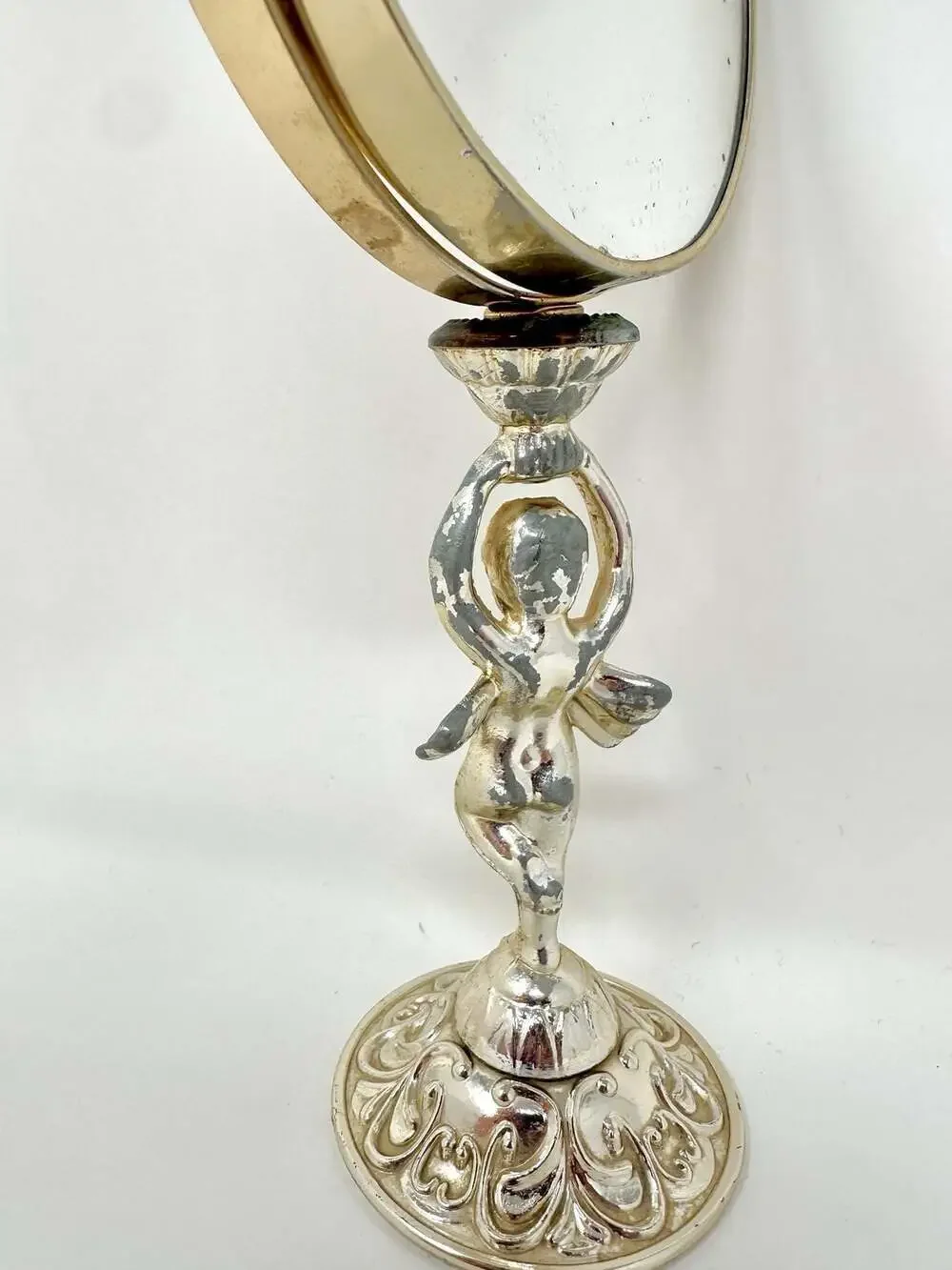 Vintage Italian Cherub Swivel Vanity Mirror MCM Hollywood Regency Aesthetic